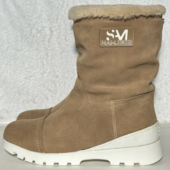 Sam Edelman Womens Tan Vegan Shearling Lined Mid Calf Suede Boots SZ US 8.5 M - Picture 2 of 11